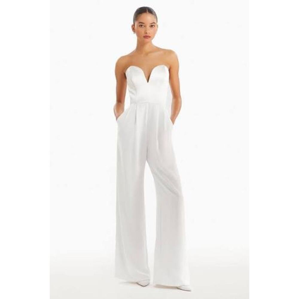 Amanda Uprichard Cherri Jane Strapless Wide Leg Jumpsuit White S NWT